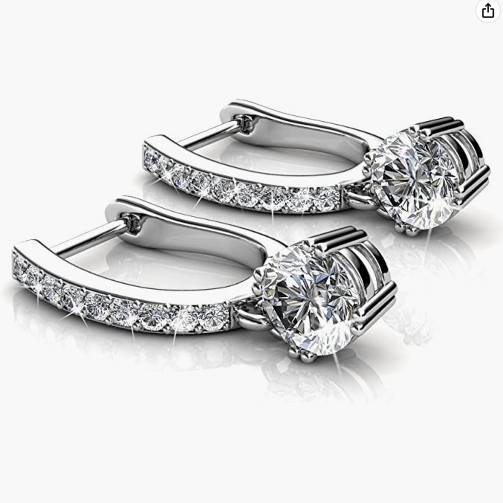 Brilliant Silver-Tone Hoop Drop Earrings with Clear Stones
